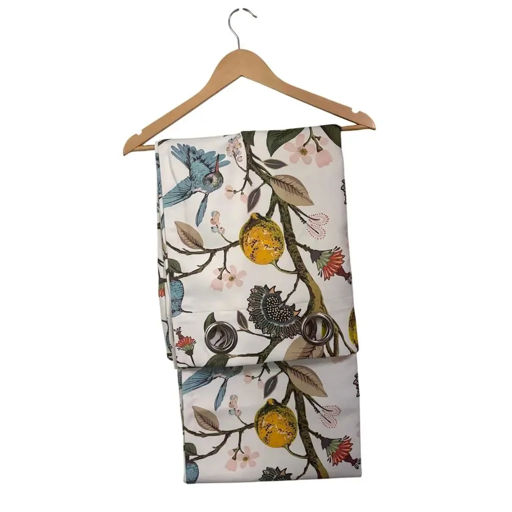 New TOPFINEL White Blue Hummingbird Farmhouse Grommet Curtain | 82x52